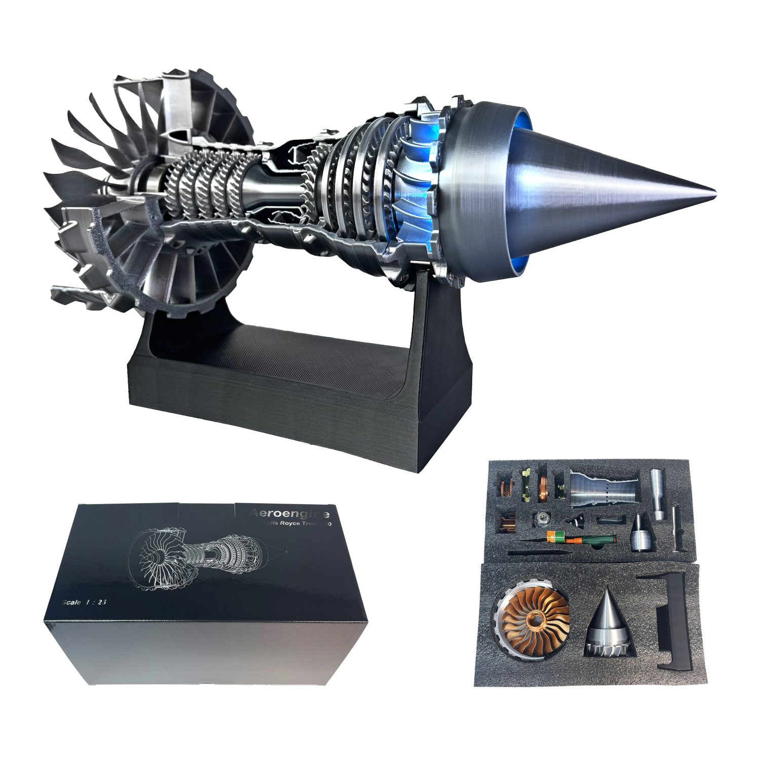 Model Kit Jet Engine - DIY ターボファンジェットエンジンモデル航空機エンジンキットモデルおもちゃ回転ブレード付きライト付き組み立て可能教育玩具