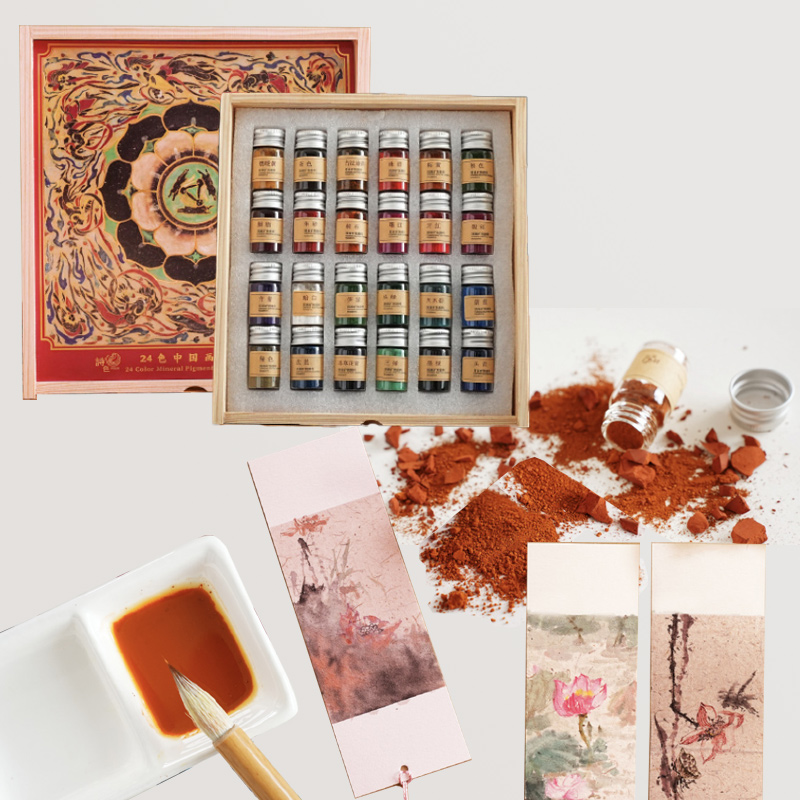 Model Kit Acrylic Paint - 24 色中国絵画鉱物顔料セット豊富な色高彩度壁画細かい筆致絵画タンカ初心者ギフト