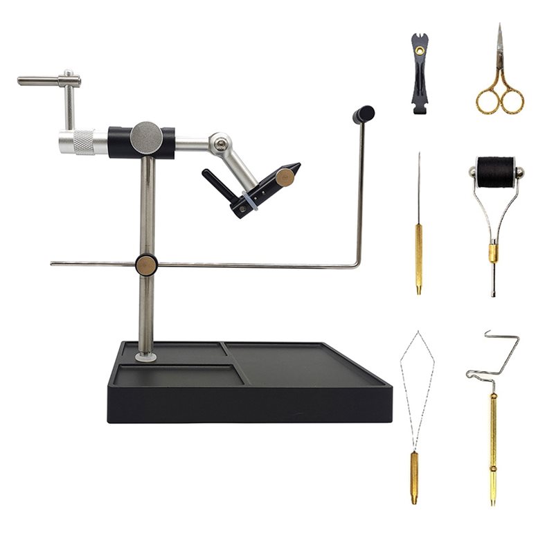 Model Kit Vise - 【特別】エキスパートアングラー向けフライフィッシング用互換性のある回転式フライタイイングバイス、プレミアム品質、クラークフォークモデル用回転デザイン