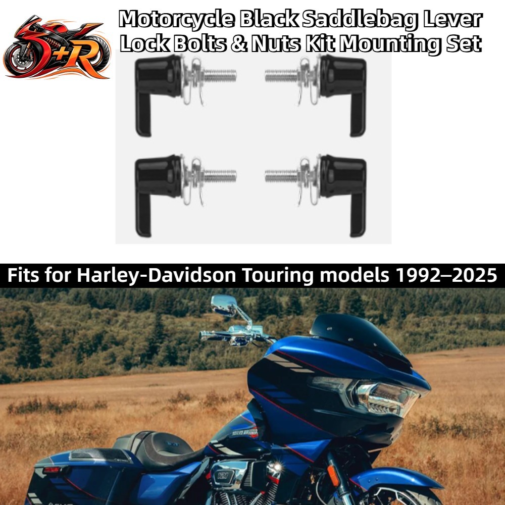 Model Kit Harley Davidson - 4個入り モーターサイクル用ブラックサドルバッグレバーロックボルト＆ナットキット マウントセット ハーレーダビッドソン ツーリングモデル 1992年～2025年対応