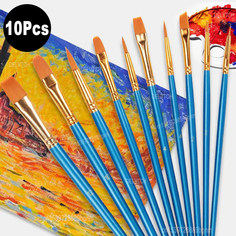 Model Kit Acrylic Paint - アクリルオイルブラシ,水彩,ガッシュ,アート,絵画用のナイロンブラシ10ピース/セット,さまざまな形状